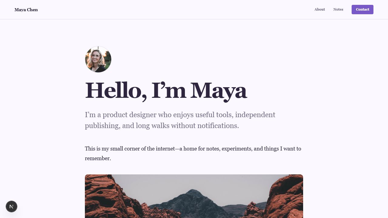 The same Personal Page shown when opening the Noteweb editor